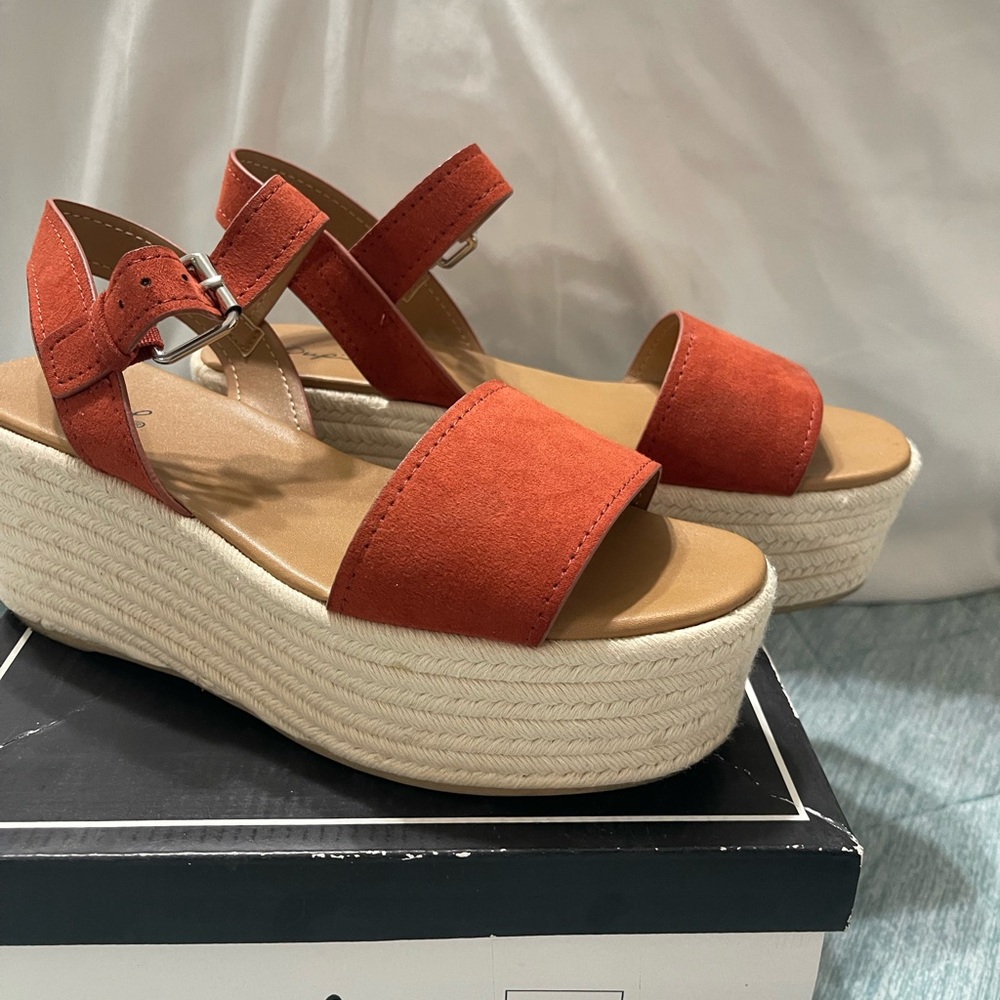 Qupid Orange Espadrille Platform Shoes
